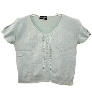 Silver Unicorn Vintage Aqua Blue Cold Should Short Sleeve Knit Top Sweater